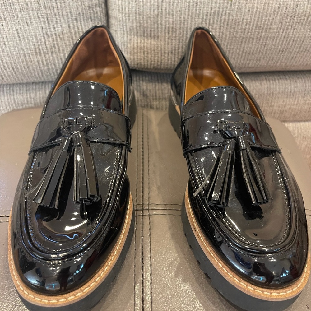 Franco Sarto black patent loafers